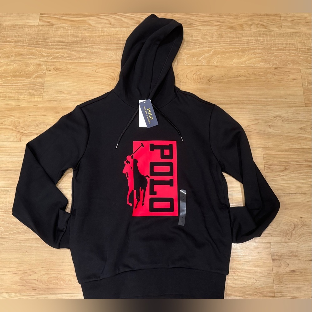 Polo Ralph Lauren Men’s Double Knit Tech Fleece Big Pony Hoodie Black NWT Small